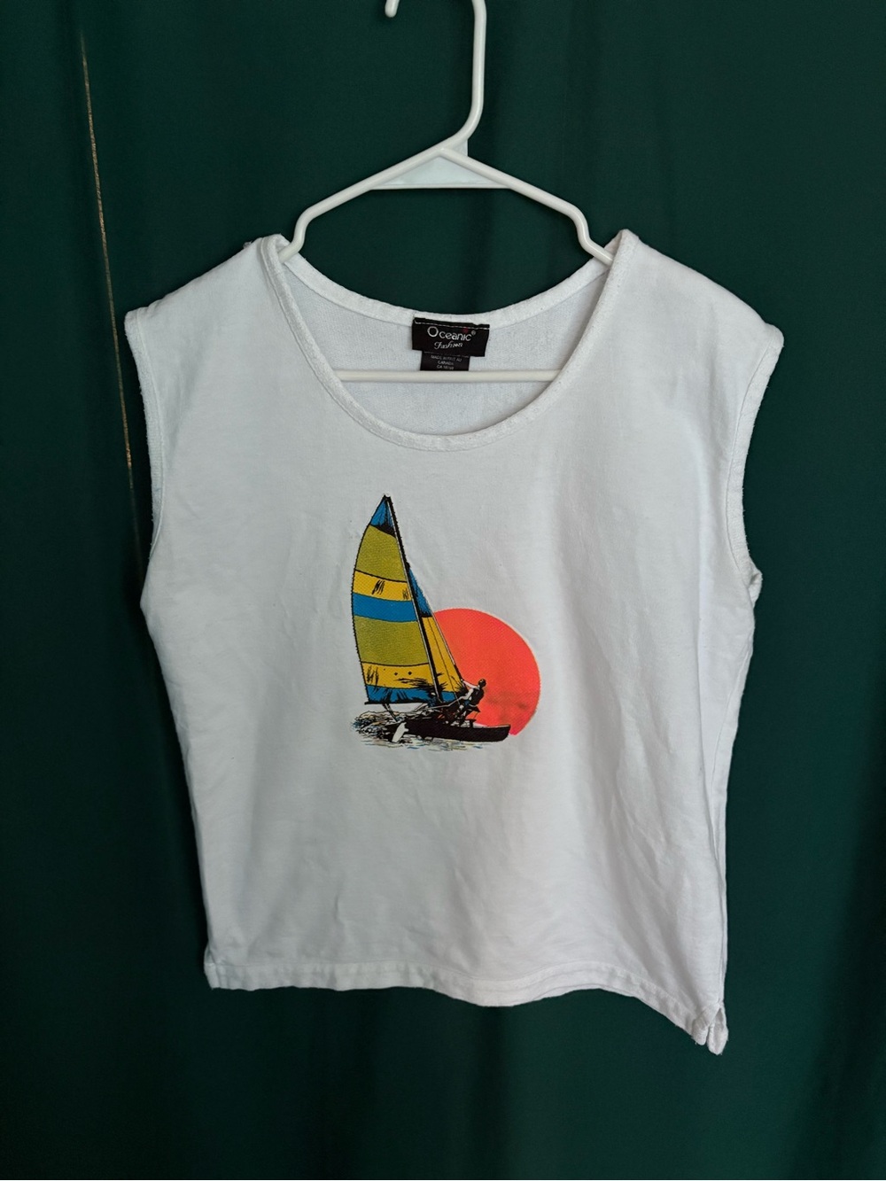 Vintage Oceanic White Sleeveless Sailboat Graphic Tank